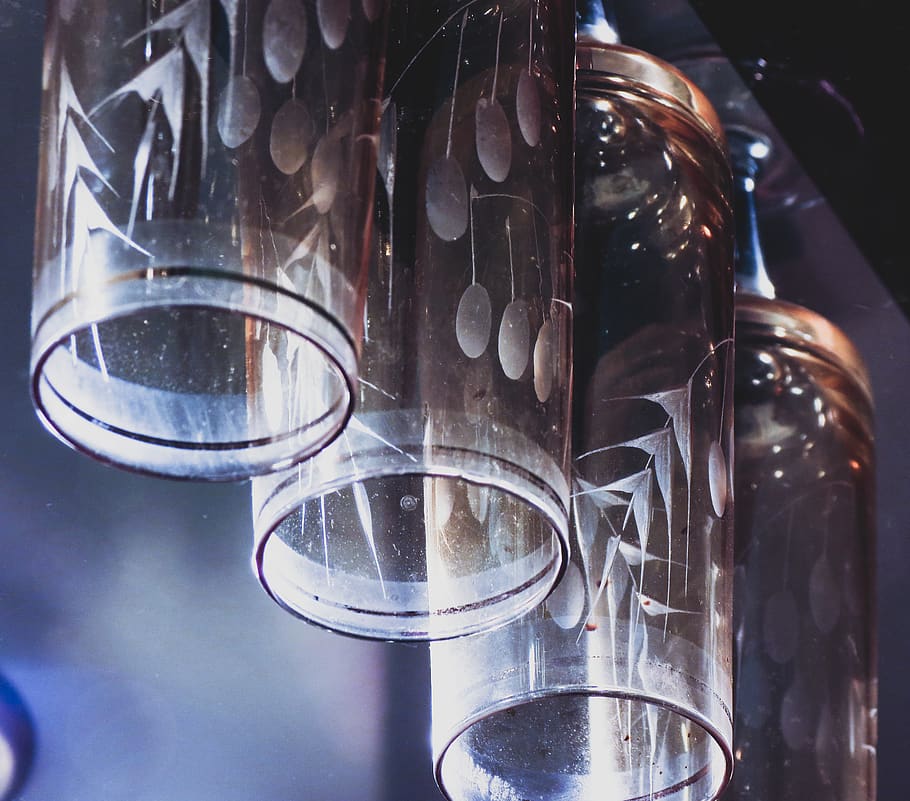 cups, needle, globet, old, vintage, transparent, close-up, indoors HD wallpaper