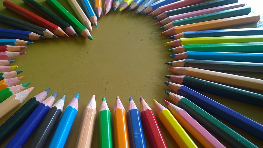 HD wallpaper: Heart Form Using Colored Pencils, art materials, close-up, color  pencil | Wallpaper Flare