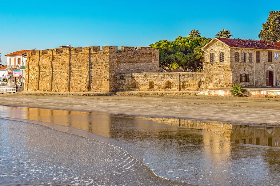 cyprus, larnaca, fortress, castle, beach, seaside, travel, architecture, HD wallpaper