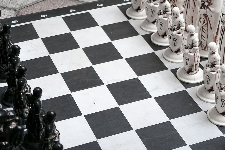 chessboard with chess pieces, leisure games, checked pattern HD wallpaper