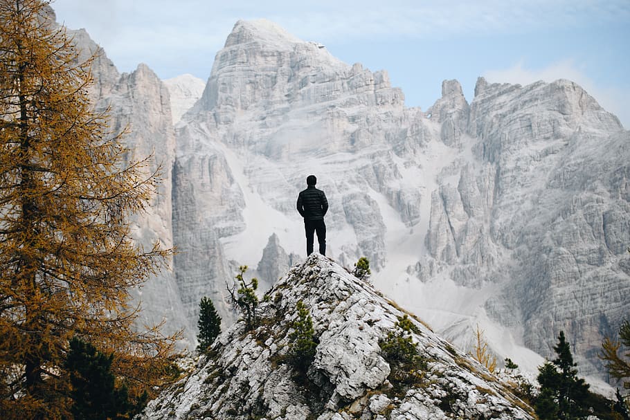 man standing on hil, mountain, leisure activity, real people HD wallpaper