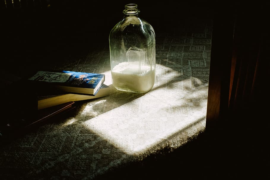 Still life with a bottle of milk, background, beautiful, black HD wallpaper