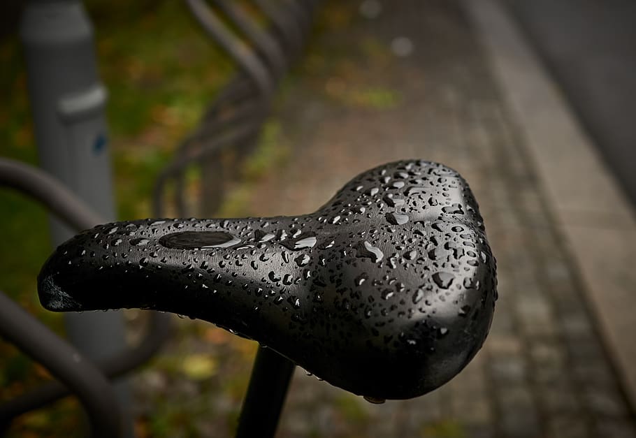 HD wallpaper: black bicycle saddle, focus on foreground, close-up, no