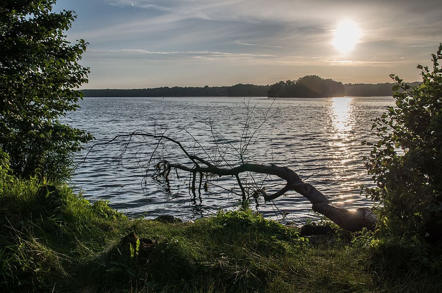 sunset, waters, mood, dusk, nature, landscape, lake, abendstimmung HD wallpaper