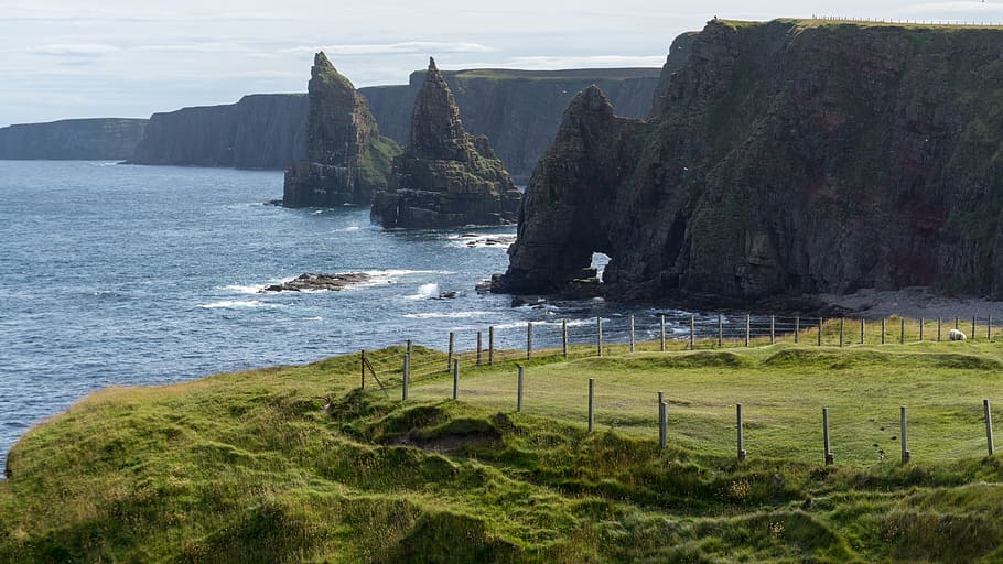 scotland, cliffs, beauty in nature, scenics - nature, water HD wallpaper