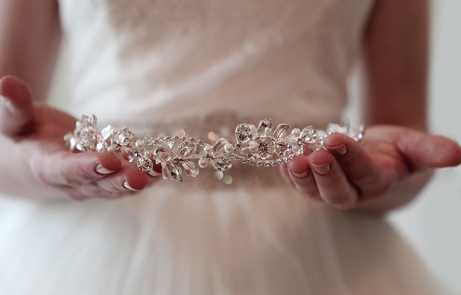 silver-colored tiara, midsection, one person, human hand, holding HD wallpaper