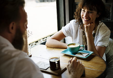 Woman in White Shirt Beside Teacup, beverages, break, caffeine HD wallpaper