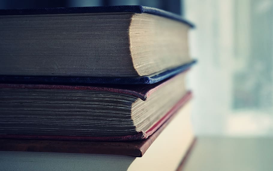 Red And Blue Books, macro, stacked, education, publication, learning HD wallpaper