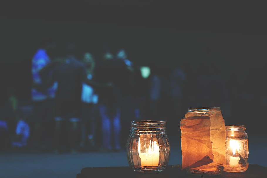 dark, night, lamp, candle, light, glass, jar, people, street HD wallpaper