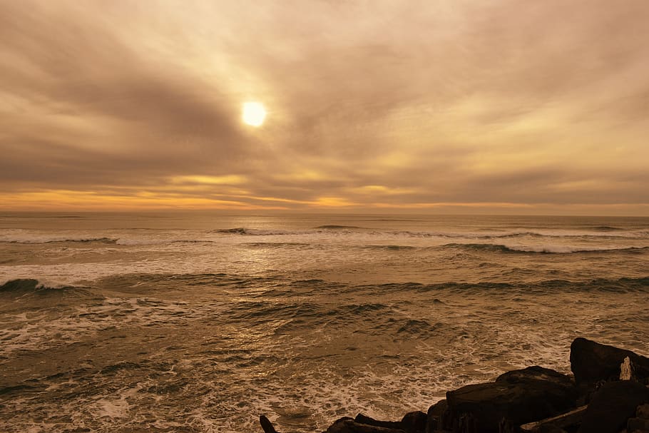 sun, beach, rocks, sky, sunset, sea, water, cloud - sky, beauty in nature HD wallpaper