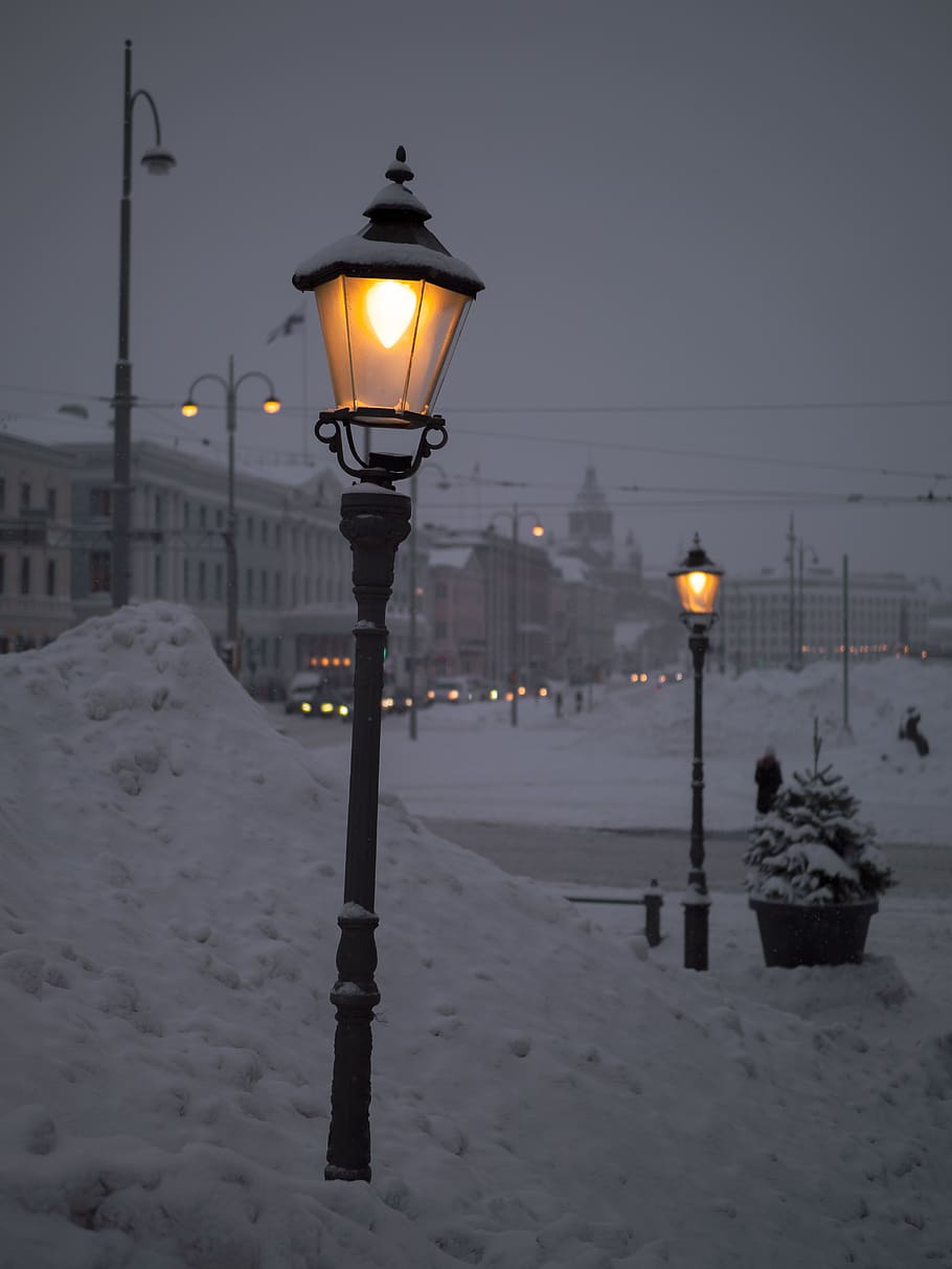 lamp, nature, helsinki, outdoors, snow, lamp post, finland, HD wallpaper
