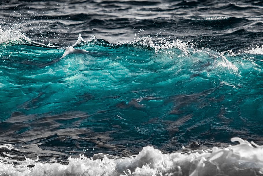 wave, spray, foam, sea, water, surf, nature, wind, turquoise HD wallpaper
