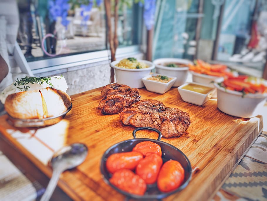 Two Cooked Meats, beef, bread, cuisine, delicious, dishes, food HD wallpaper