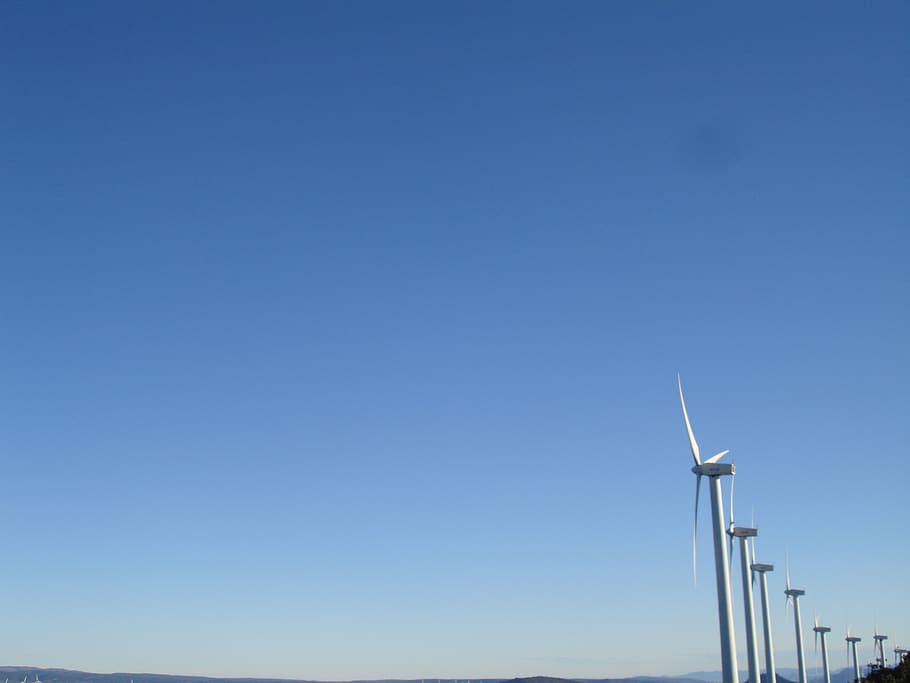 spain, caudete, sky, blue, turbine, wind turbine, renewable energy HD wallpaper