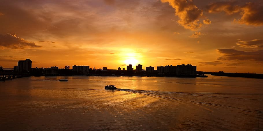 sunset, mar, twilight, landscape, clouds, scenario, florida HD wallpaper