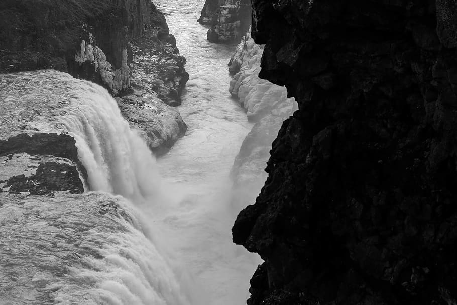 iceland, adventure, cliffs, rocks, winter, river, nature, contrast HD wallpaper