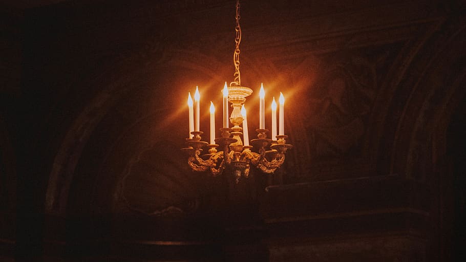 uplight chandelier view, indoors, illuminated, light bulb, lighting equipment HD wallpaper