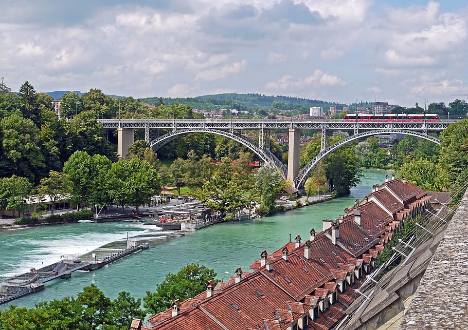 Brown Houses Near Bridge, architecture, building, infrastructure HD wallpaper