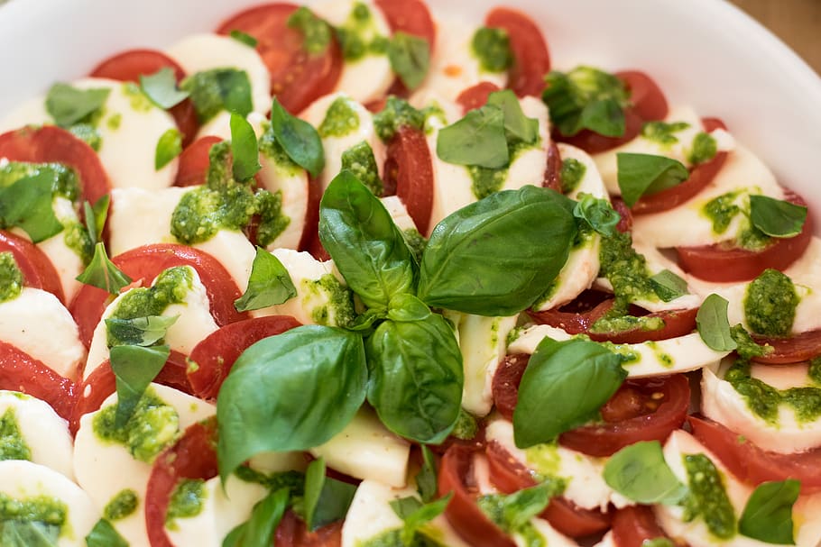 basil, food, vegetables, cheese, meal, gourmet, healthy, tomato, HD wallpaper