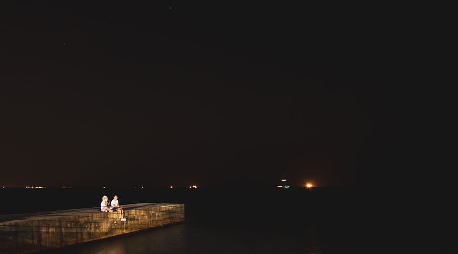 ukraine, odessa oblast, night, sea, couple, lights, illuminated