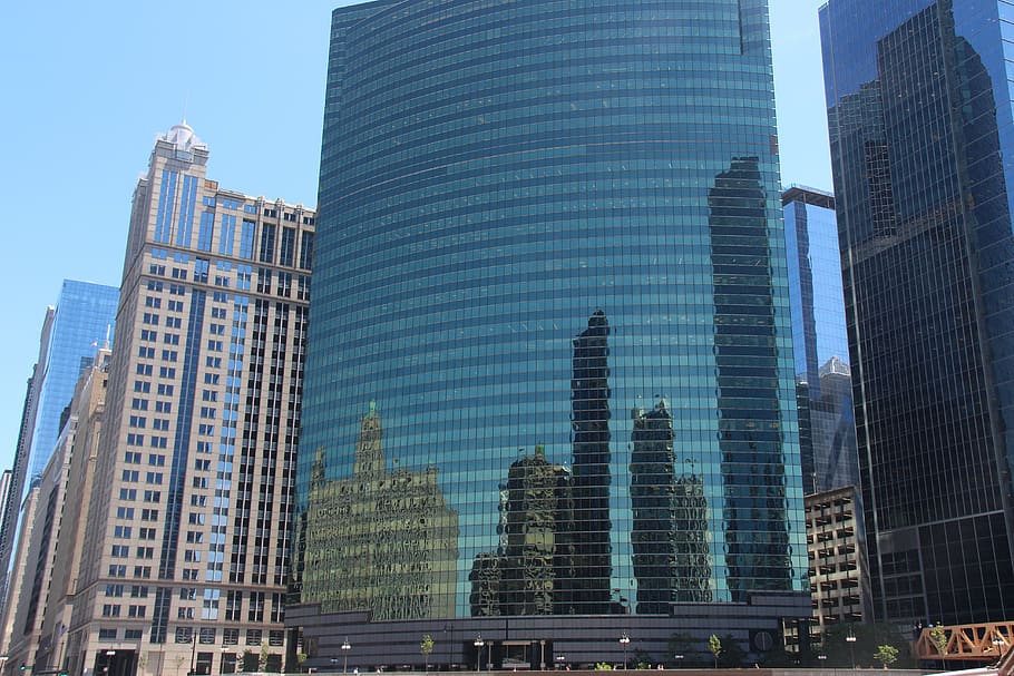 skyline, chicago, illinois, architecture, buildings, reflection HD wallpaper