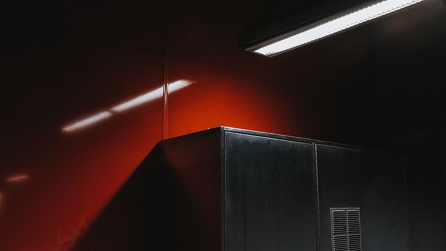 black steel cabinet, interior, red, spain, barcelona, industrial, HD wallpaper