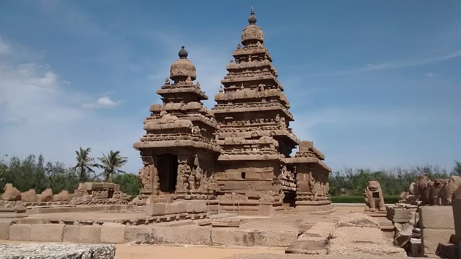 mahabalipuram, shore temple, beach, ancient, india, province, HD wallpaper
