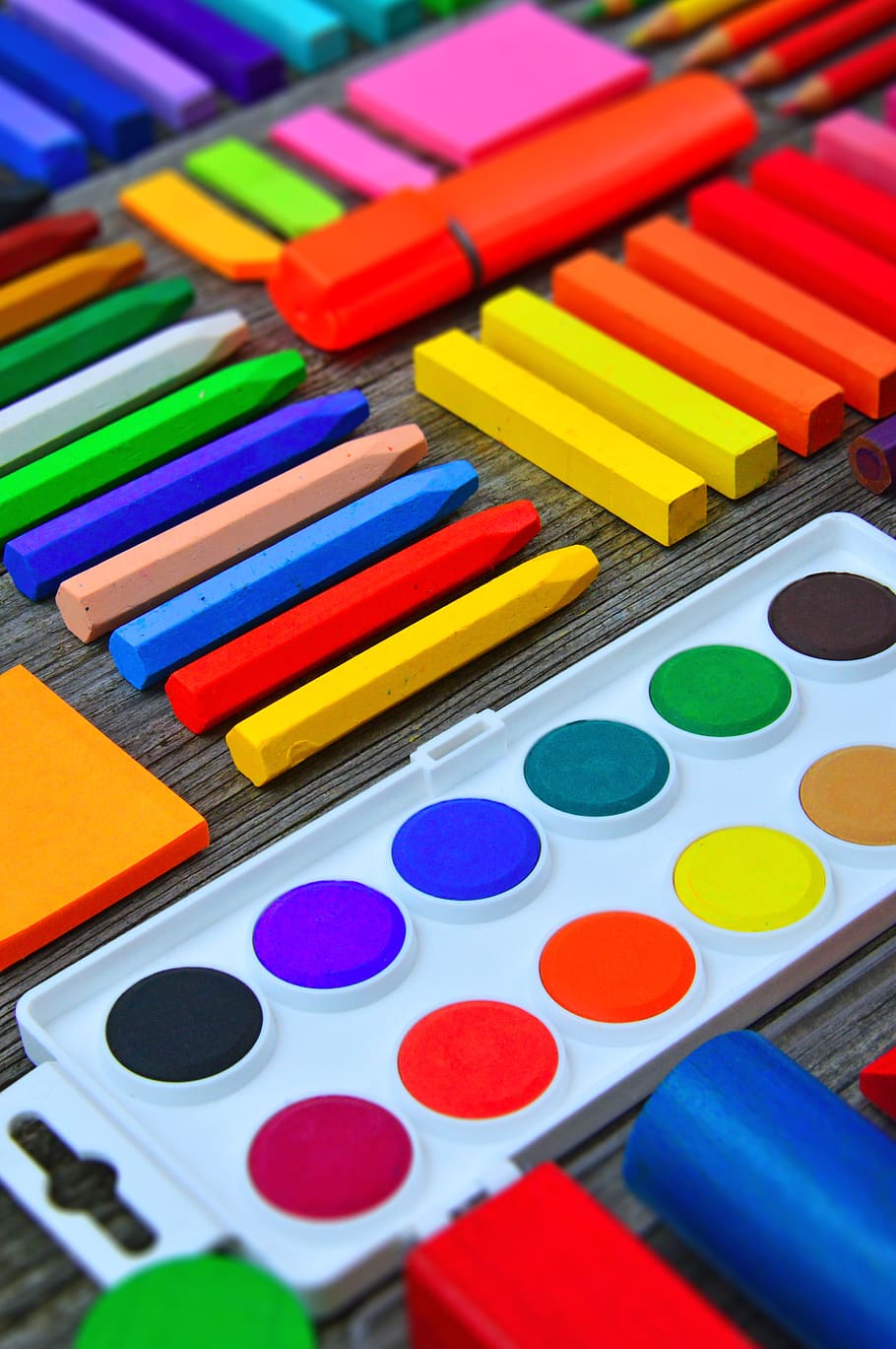 school times, school school supplies, brushes, crayon, education