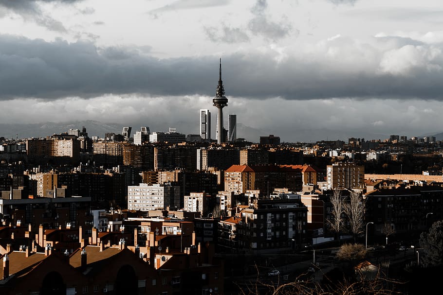 madrid, spain, clouds, contrast, europe, photography, sunset HD wallpaper