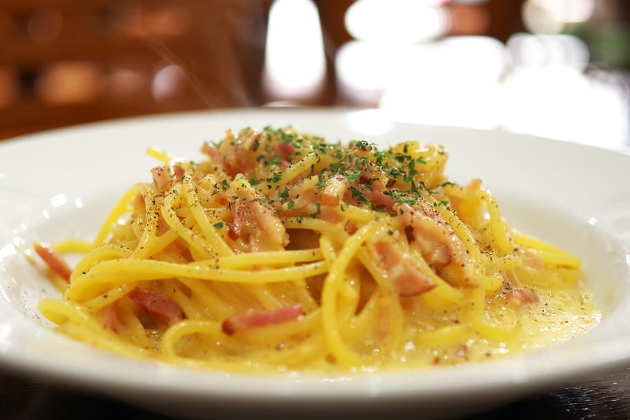 pasta, spaghetti, carbonara, roman, egg dishes, noodles, noodle dishes, HD wallpaper