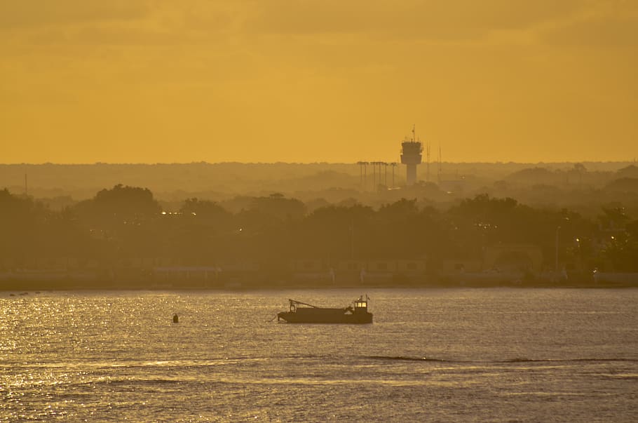 mexico, cozumel, yellow, fishing, bay, sunrise, airport, boat, HD wallpaper