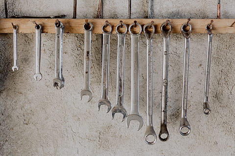 Set of ring and open-end wrench, workshop, garage, tools, repair HD wallpaper