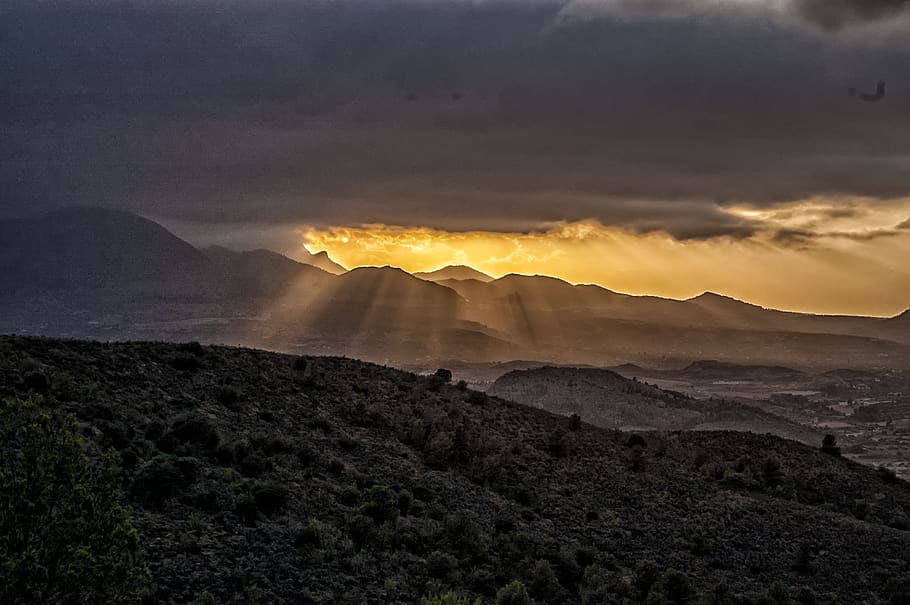 spain, landscape, mountains, sky, nature, horizon, sunset, clouds HD wallpaper