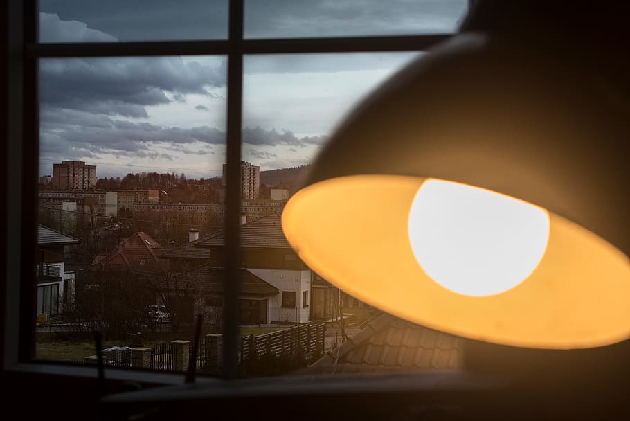 poland, room, window, inside, light, home, yellow, sky, street HD wallpaper