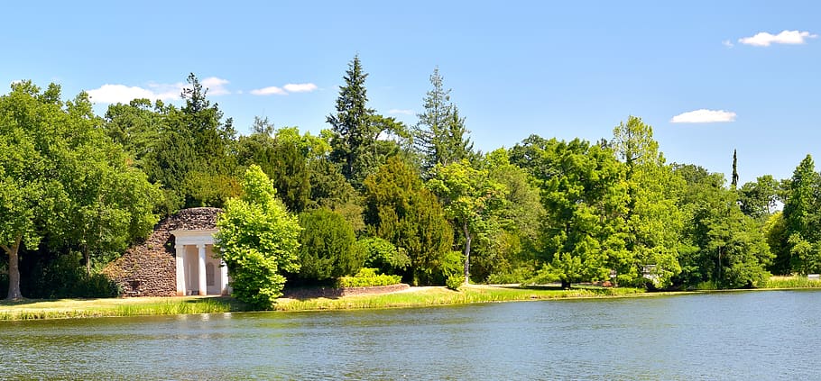 landscape, wörlitz, park, river, nature, pavilion, summer HD wallpaper