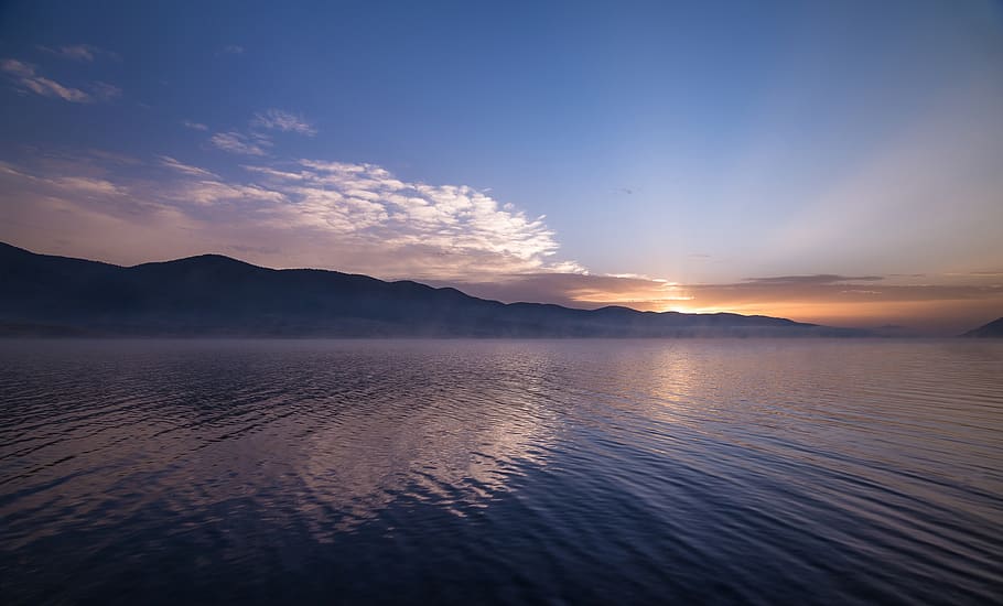 sea, ocean, water, wave, nature, mountain, blue, sky, cloud HD wallpaper