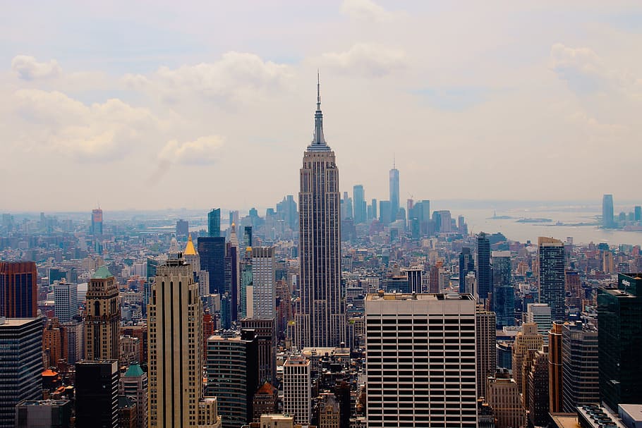assorted buildings under blue sky, skyscraper, view, city, america HD wallpaper