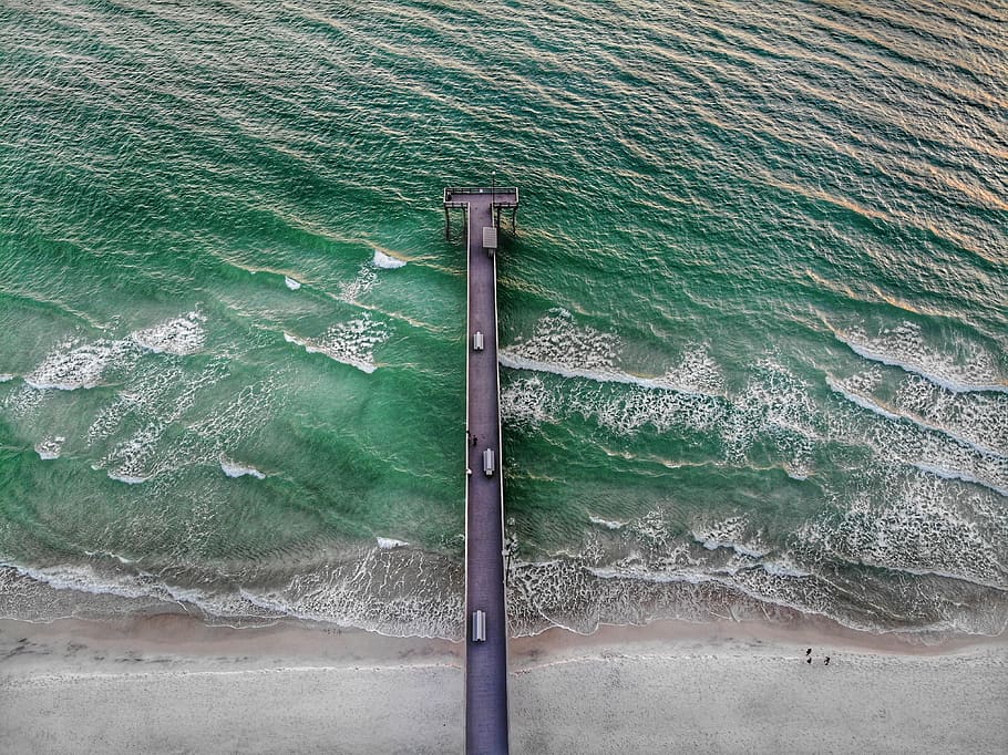 aerial view of dock, panama city beach, sea, ocean, united states, HD wallpaper