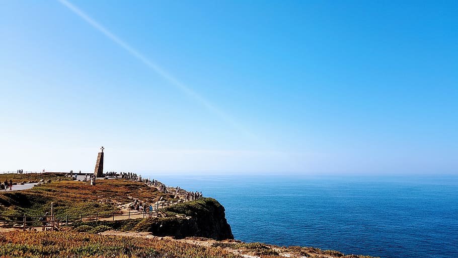 Cliffs Near Body of Water, architecture, cross, daylight, horizon HD wallpaper