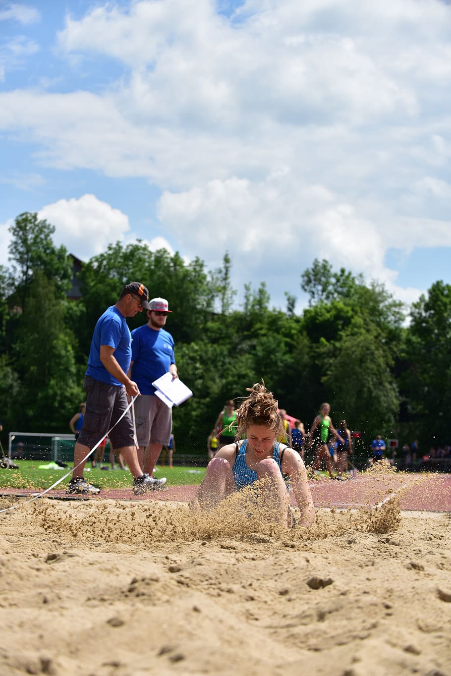 sport, long jump, competition, real people, cloud - sky, sand HD wallpaper