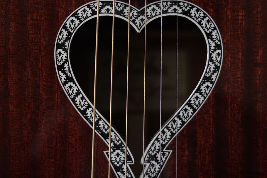 guitar, strings, heart, heart shape, music, musician, wood - material HD wallpaper