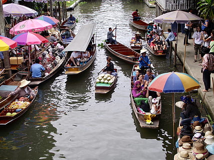 HD wallpaper: damnoen saduak floating market, thailand, traditional ...