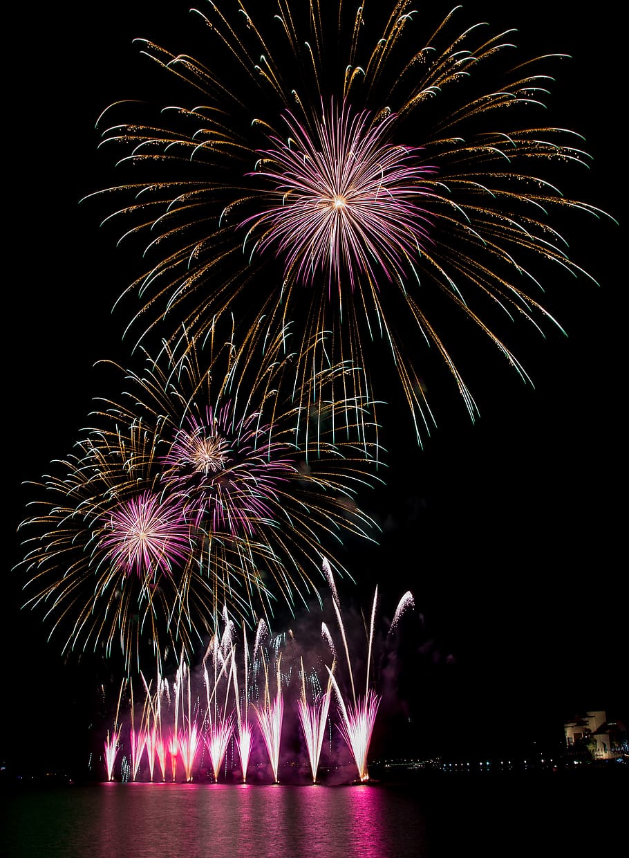 australia, canberra, night, firework, celebration, illuminated HD wallpaper