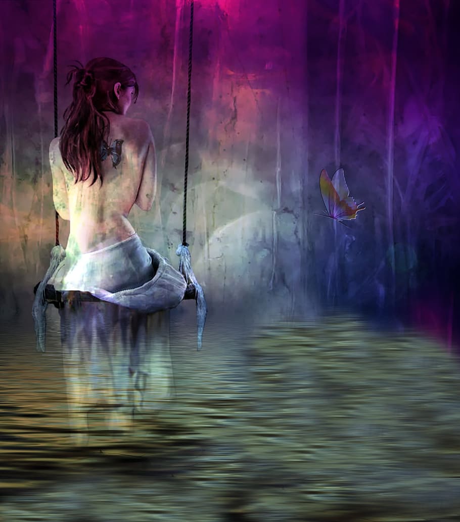 digital creation, fantasy, reflection, romance, romantic, woman HD wallpaper