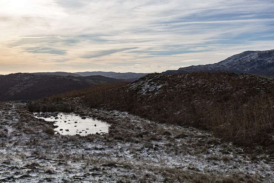 lake district, mountain, snow, sky, scenics - nature, tranquil scene HD wallpaper
