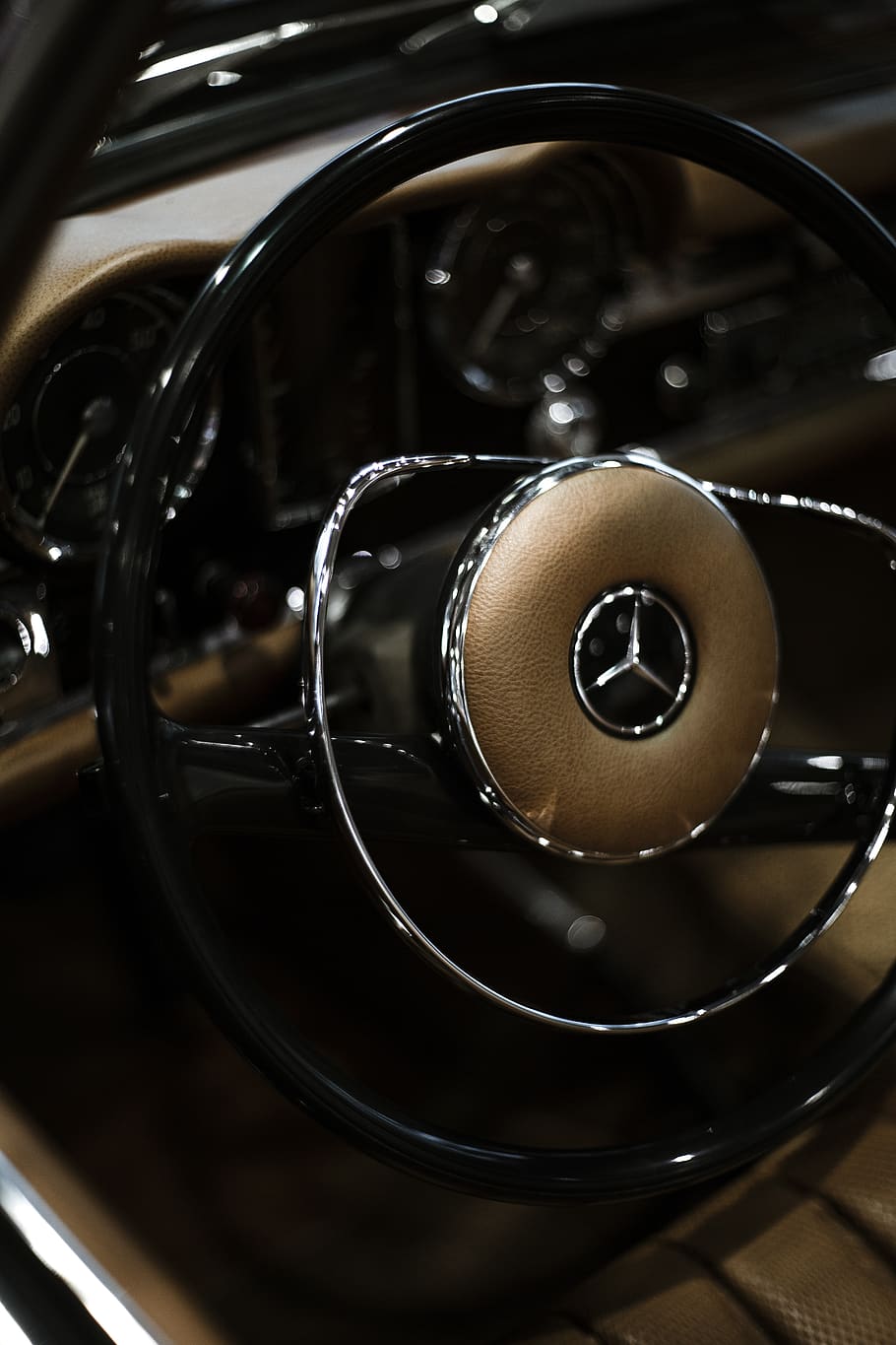 Mercedes Benz Steering Wheel, automobile, car, classic, vehicle, HD wallpaper