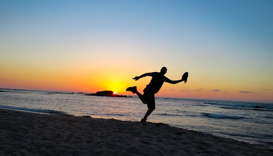 mexico, punta mita, sunset, beach, male, sand, sky, sea, land HD wallpaper