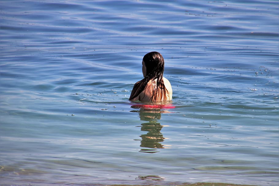 lake, in the water, float, she, wet, relaxation, swim, man HD wallpaper