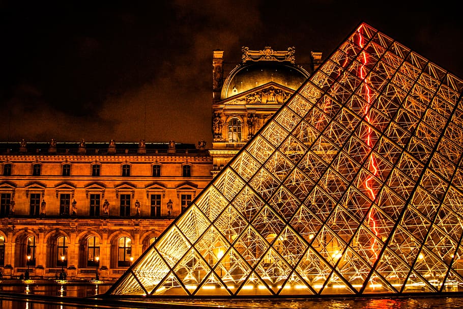 light, night, monument, cityscape, france, evening, reflection HD wallpaper