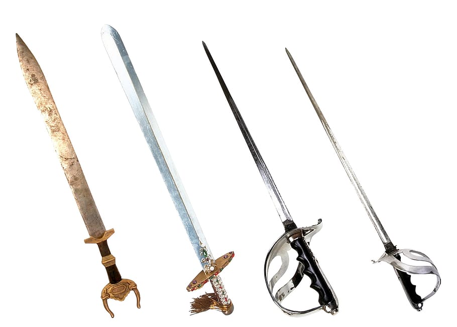 sword, four, object, sharp, metal, white background, studio shot HD wallpaper